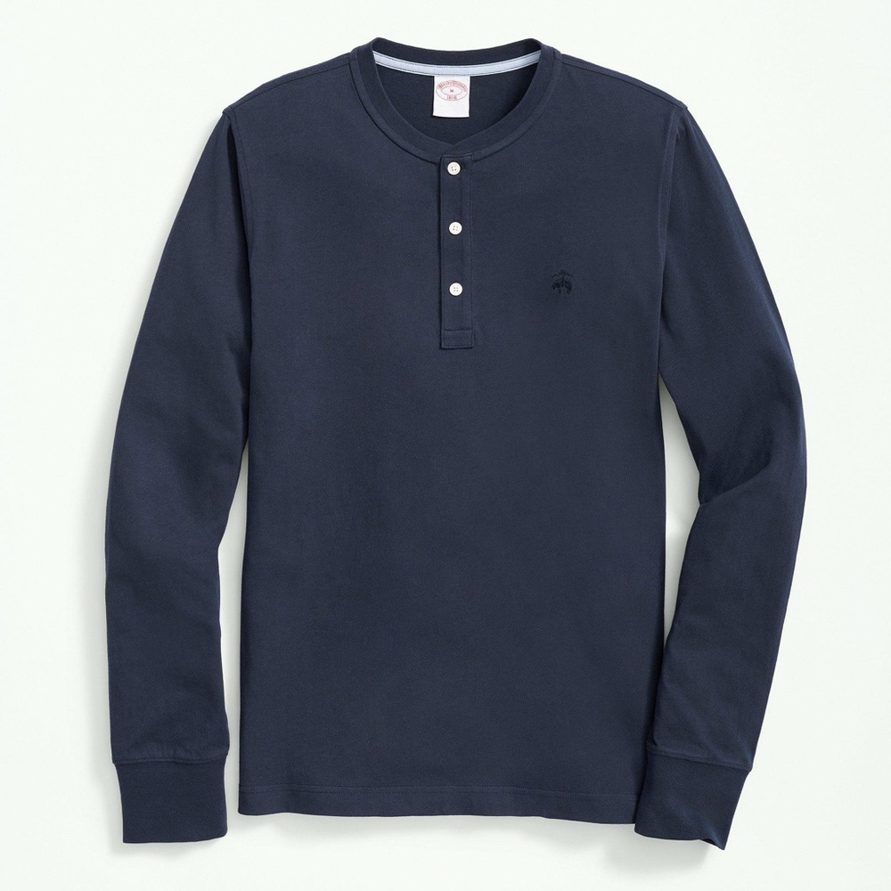 Brooks Brothers Classic Cotton Pique Henley in Navy Men’s Size L